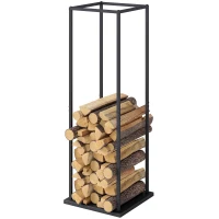 Outsunny Estante de Leña Metálico de Chimenea Soporte para Leña con Base Elevada Anti-vuelco Carga 100 kg 33x33x110 cm Negro(m-12)