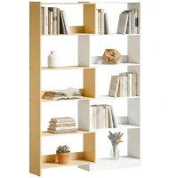 HOMCOM Bibliothèque d'angle rotative 350° à 5 niveaux, étagère de rangement extensible en forme L, 60-111x24x164cm, chêne(m-14)