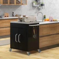 HOMCOM Carrello da Cucina in Acciaio Inox con Armadietto Contenitore e 6 Ganci, 86x50x86.5 cm, Nero(m-10)