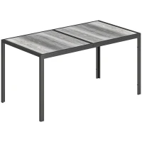 Outsunny Tavolo da Giardino 4-6 Persone con Piano Effetto Legno, in Acciaio e Plastica PSPC, 150x80x74 cm, Grigio e Nero(m-1)