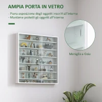 HOMCOM Bacheca Portaoggetti a 5 Ripiani Regolabili in Legno con Ante in Vetro, 80x9.5x83 cm, Bianco(m-5)