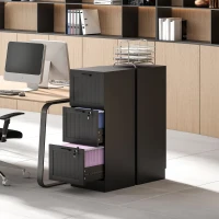 HOMCOM 3 Drawer Filing Cabinet with Lock, Office Storage Cabinet with Adjustable Hanging Bars for A4 Letter Size Files, Black(m-9)