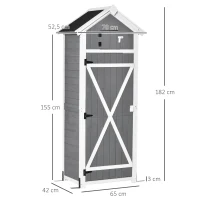 Outsunny Armoire abri de Jardin Remise pour Outils 3 étagères 9 Crochets 2 Porte loquets Toit Pente bitumé Sapin Gris Blanc(m-3)