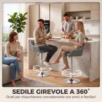 HOMCOM Set 2 Sgabelli Bar Girevoli in Velluto con Altezza Regolabile, Poggiapiedi, Schienale, Base in Metallo, Grigio(m-6)