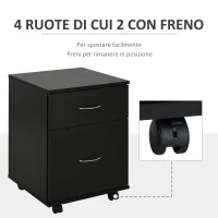 HOMCOM Cassettiera Ufficio e Casa 2 Cassetti e Ruote con Freno in Legno Nero(m-5)
