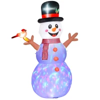 Outsunny Großer Schneemann, 2,40 m, Weihnachtsdeko, mit LEDs, selbstaufblasend, Polyester(m-11)