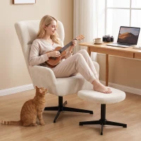 HOMCOM Poltrona Lounge Girevole 360° con Poggiapiedi e Altezza Regolabile, Bianco Crema(m-5)