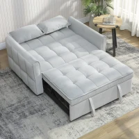 HOMCOM 2 Seater Sofa Bed, 3-in-1 Convertible Sleeper Sofa with Click-clack Adjustable Backrest and 2 Pillows, Light Grey(m-14)