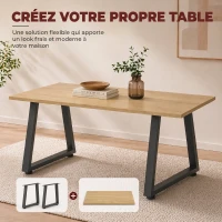 HOMCOM Pieds de table en acier, 60 x 43 cm, lot de 2 pieds de bureau trapezoïdes avec patins réglables et vis, noir(m-7)