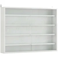 HOMCOM Vitrina de Pared de Madera con Estantes Ajustables y 2 Puertas Correderas de Cristal 80x9,5x60 cm Blanco(m-1)