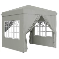 Outsunny Gazebo da Giardino Pop Up con 2 Finestre e Gambe Regolabili, in Metallo e tessuto Oxford, 248x248x270 cm, Grigio(m-1)