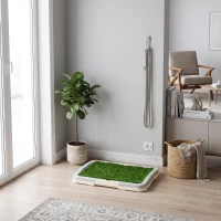 PawHut Toilette pour chien litière avec tapis en gazon artificiel plateau et panneau grillagé 46,5 x 34 cm(m-2)