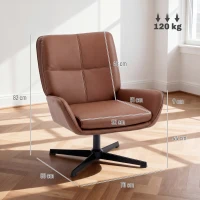 HOMCOM Butaca de Salón Tapizado en PU Sillón Lectura con Asiento Acolchado Reposabrazos Patas Metálicas Marrón(m-3)