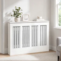 HOMCOM Cobertura para Radiador em MDF com Ripas e Prateleira para Sala e Quarto 120x18x84 cm Branco(m-5)