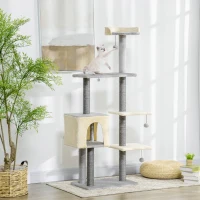 PawHut Tiragraffi per Gatti Alto 156cm con Lettino, Casetta e Pali Tiragraffi in Sisal(m-10)