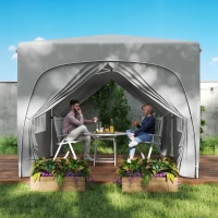 Outsunny Tenda Dobrável 3x3 m com Painéis Laterais UPF50+ Tenda de Jardim com Altura Ajustável e Bolsa de Transporte Cinza Claro(m-9)
