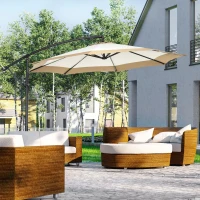 Outsunny Ombrellone 3x2 m da Giardino in Acciaio e Poliestere con Base a Croce e Presa d'Aria, Marrone e Crema(m-10)