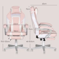 HOMCOM Faux Leather Reclining Gaming Chair, with Footrest - Pink/White(m-3)