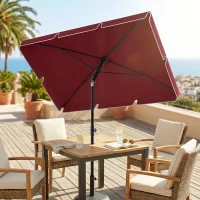 Outsunny Sombrilla de Terraza de Aluminio 2x1,3x2,5 m Parasol de Jardín Rectangular con Función de Inclinación Rojo Vino(m-9)