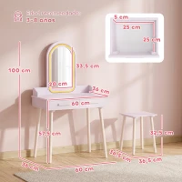 AIYAPLAY Tocador de Maquillaje Niña con Espejo de LED de 3 Colores Taburete 2 Cajones Tocador Infantil para 3 a 8 Años Rosa(m-3)