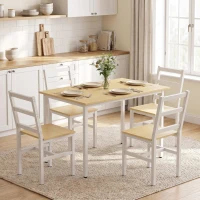 HOMCOM Set Masă pentru Sufragerie cu 4 Scaune, Masă Dreptunghiulară 108 cm, Scaune cu Spătar cu Șipci, Stejar și Alb(m-6)