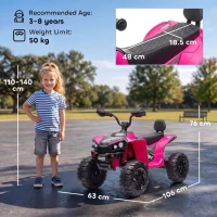 AIYAPLAY 24V 2 Seater Electric Quad Bike for Kids, Ride On Car ATV Toy w/ Forward Backward, for Boys Girls 3-8 Years, Pink(m-3)