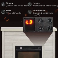HOMCOM Camino Elettrico 1800W con Effetto Fiamma e Telecomando, in Legno, Metallo e Vetro, 96.5x22x81.7 cm, Grigio Chiaro(m-5)