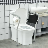 HOMCOM Barra de Seguridad para Inodoro con Asas Antideslizante Bolsillo Anchura y Altura Ajustable 55-62x47x64-74 cm Plata(m-2)