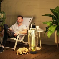 Outsunny Lampada Solare da Giardino con Illuminazione LED, in PE, Rattan e Acciaio, Ø26x72 cm, Grigio(m-2)