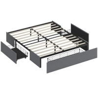 HOMCOM Cadru Pat Dublu cu Șipci și 3 Sertare, din Lemn, Poliester și Metal, 165x193x30 cm, Gri