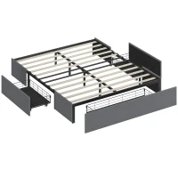 HOMCOM Cadru Pat Dublu cu Șipci și 3 Sertare, din Lemn, Poliester și Metal, 165x193x30 cm, Gri(m-1)