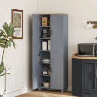 HOMCOM Freestanding Kitchen Cupboard, 4-Door Storage Cabinet with Adjustable Shelves, Modern Kitchen Pantry, 170cm, Grey(m-2)