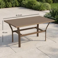 Outsunny Metal Garden Coffee Table, Rectangular Outdoor Side Table with Slatted Tabletop, Foot Pads for Outside, Garden, Balcony, Porch, 91.5 x 55 x 45cm, Brown(m-3)