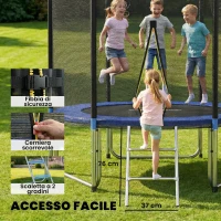 SPORTNOW Trampolino Elastico da Giardino Ø305x248 cm con Rete di Protezione e Scala, in Acciaio e PP, Blu(m-7)