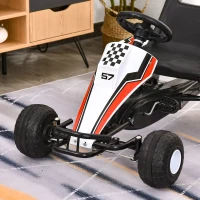 HOMCOM Gokart, Tretauto mit verstellbarem Sitz, Bremse, Pedalantrieb, Tretfahrzeug mit Vor- und Rückwärtsgang, Kinderfahrzeug bis 35 kg belastbar, für Kinder 3-6 Jahre Weiß(m-9)