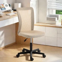 Vinsetto Computer Desk Chair, Mesh Office Chair with Adjustable Height and Swivel Wheels, Armless Study Chair, Beige(m-10)