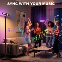 HOMCOM Uplighter Floor Lamp with Tuya App and Music Sync, Standing Lamp with Adjustable Head for Living Room Bedroom, Black(m-6)