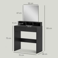 HOMCOM Mesa de Maquillaje con Espejo 2 Cajones 3 Compartimentos Tocador para Dormitorio 75x38x135 cm Negro(m-3)