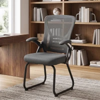 HOMCOM Office Chair, Ergonomic Desk Chair No Wheels with Mesh Backrest and Steel Legs for Home Conference Room, Dark Grey(m-2)