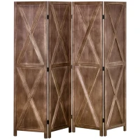 HOMCOM Paravent intérieur 4 panneaux 182 x 170 cm style campagnard chic séparateur de pièce avec croisillons noyer(m-1)