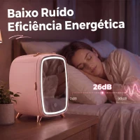 HOMCOM Mini Frigorífico para Cosméticos com 6 L, Porta com Espelho e Luzes LED Ajustáveis, Rosa, 24,3 x 19,4 x 35,6 cm(m-6)