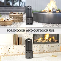 Outsunny 4 Pieces Fireplace Companion Set, Metal Fireplace Accessories Fireside Companion Set with Broom, Shovel, Poker, Bucket, Black(m-6)