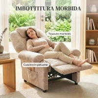 HOMCOM Poltrona Relax Reclinabile Manuale in Tessuto con Poggiapiedi Estraibile e Tasca Laterale, Beige(m-5)