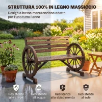 Outsunny Panchina da Giardino 2 Posti a Doghe con Braccioli a Ruota di Carro, in Legno, 105.5x56x79 cm, Marrone Bruciato(m-4)