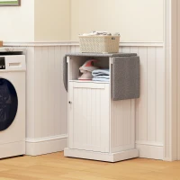 HOMCOM Mobile Asse da Stiro Pieghevole a Rotelle con Ripiano Aperto e Armadietto, 121x37x89 cm, Bianco e Grigio(m-9)