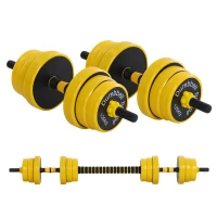 HOMCOM Set Manubri Regolabili 2 in 1 con Barra Bilanciere, Pesi Manubri Pesi con 12 Dischi per Allenamento Casa/Palestra, Nero e Giallo(m-11)