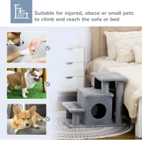 PawHut Adjustable Cat Steps, with House & Hanging Toy Ball - Grey(m-7)