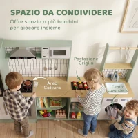 AIYAPLAY Cucina per Bambini 3-8 Anni con Piano Girevole, Fornelli, Luci e Suoni, Forno, Microonde, Verde Chiaro(m-5)