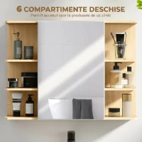 HOMCOM Dulap de Baie cu Oglindă cu 2 Rafturi și 6 Compartimente Deschise, 80x20x59 cm, Lemn(m-5)