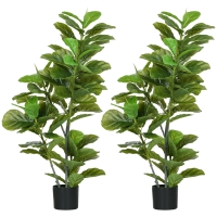 HOMCOM Pack de 2 Ficus Artificiales 110 cm Plantas Artificiales con 90 Hojas Musgo y Maceta para Interior Verde